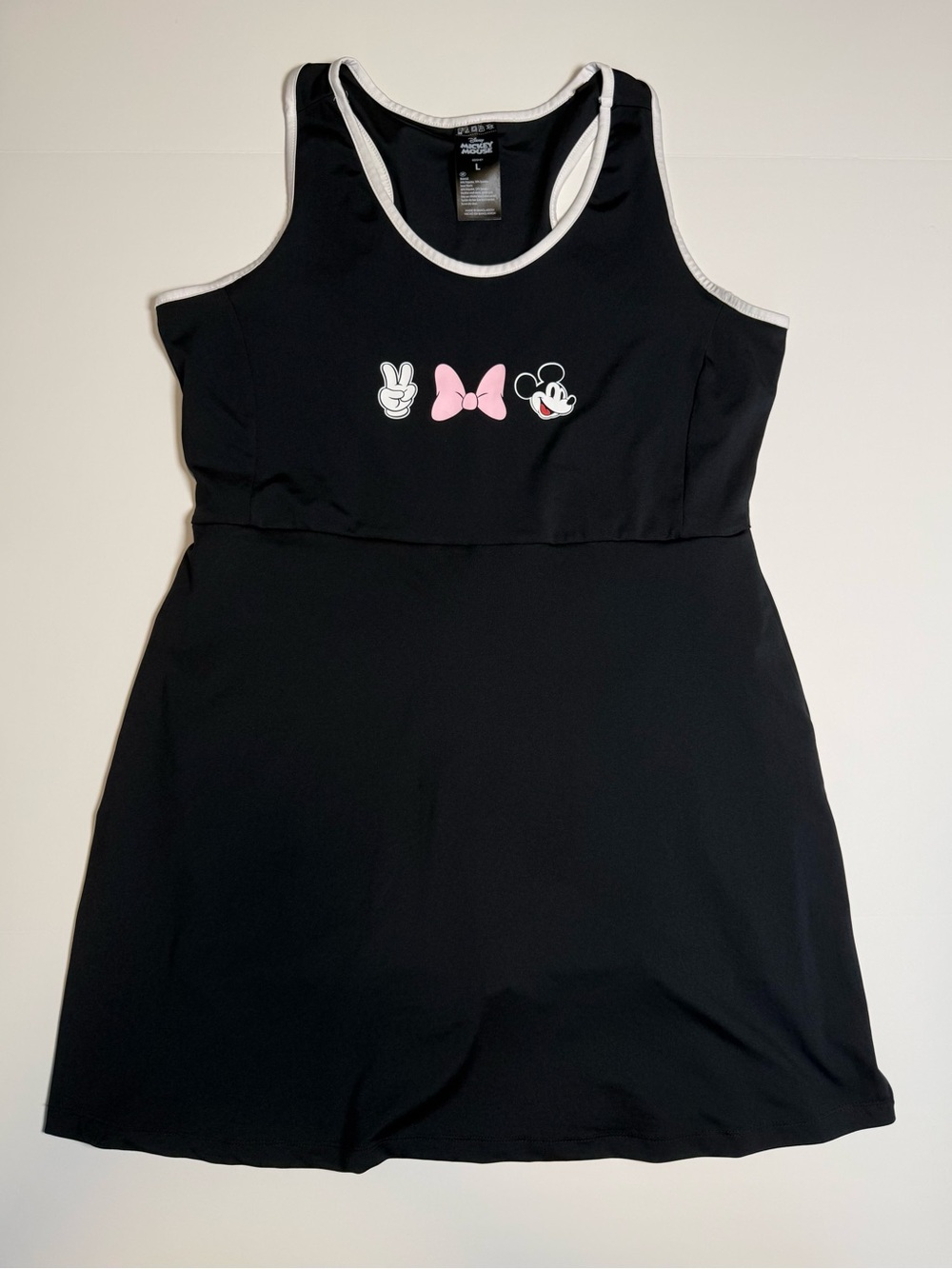 Disney Minnie Women’s L Black Racerback Athletic Dress Built-In Shorts NWOT